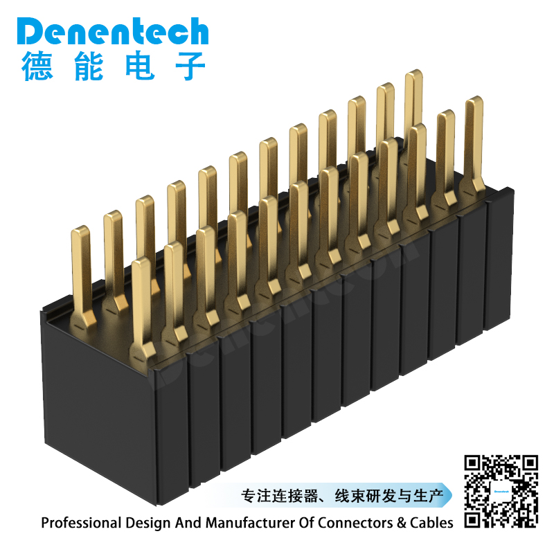 Denentech 专业工厂 1.27*2.54MM排母H4.6双排180度 镀金端子 双排直插  连接器 1.27mm间距双排排母 直插座